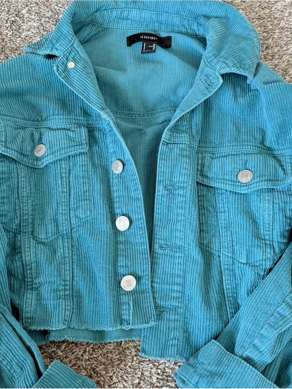 Forever 21 Teal Corduroy Cropped Jacket - Teal